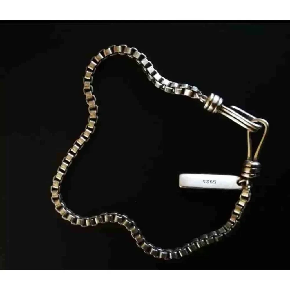 New Small Sterling Silver Box Chain Men's Bracelet - Picture 4 of 8